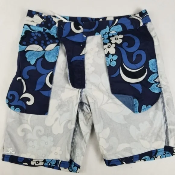 HOBIE BY HURLEY-  Men’s Size 32 Hybrid COTTON WALK/BOARD SHORTS- Floral Blue - Picture 12 of 14